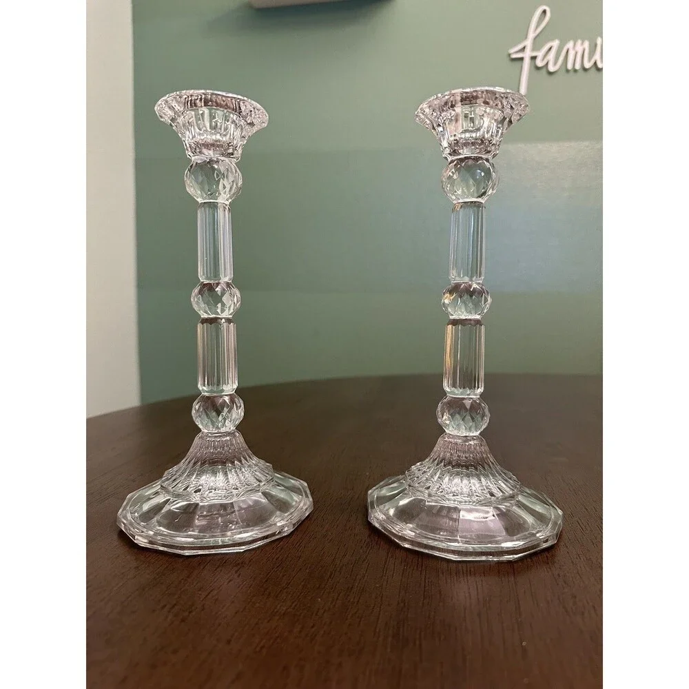 2 CRYSTAL 9” TALL CANDLESTICK HOLDER WEDDING HOME DECOR